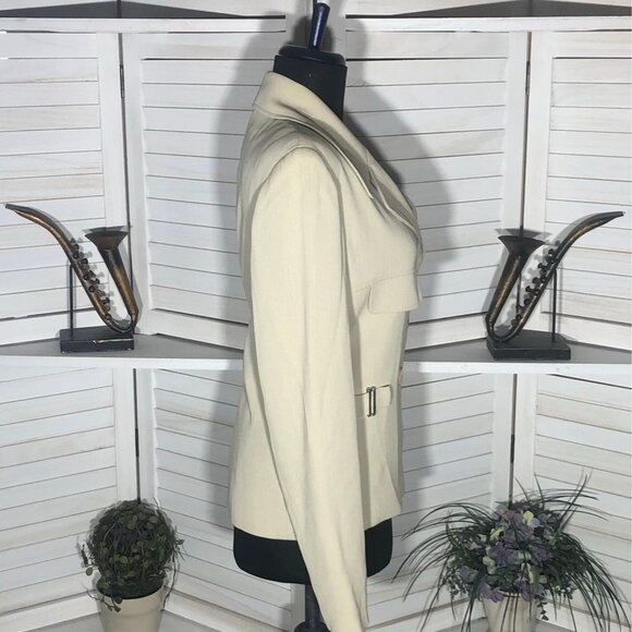 Vintage 80s Garfield & Marks Blazer Large Buttons Faux Front Pockets Beige 6 - Picture 7 of 15
